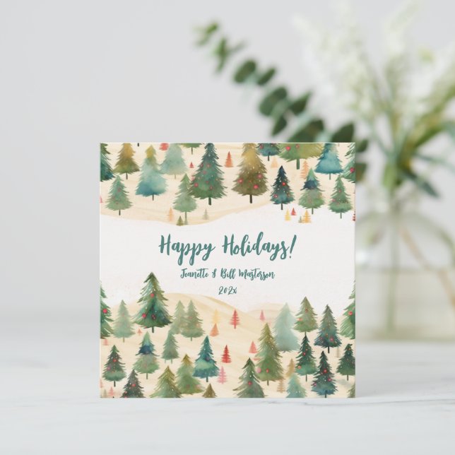 Christmas Trees Rustic Forest Holiday Card (Standing Front)