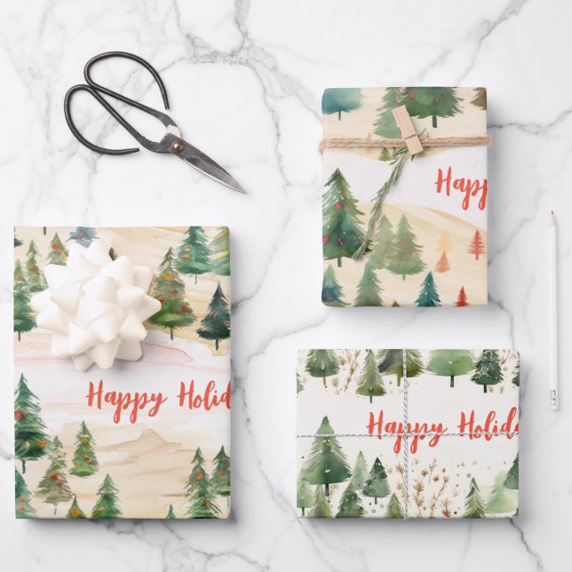 Christmas Trees Rustic  Wrapping Paper Sheets (Front)