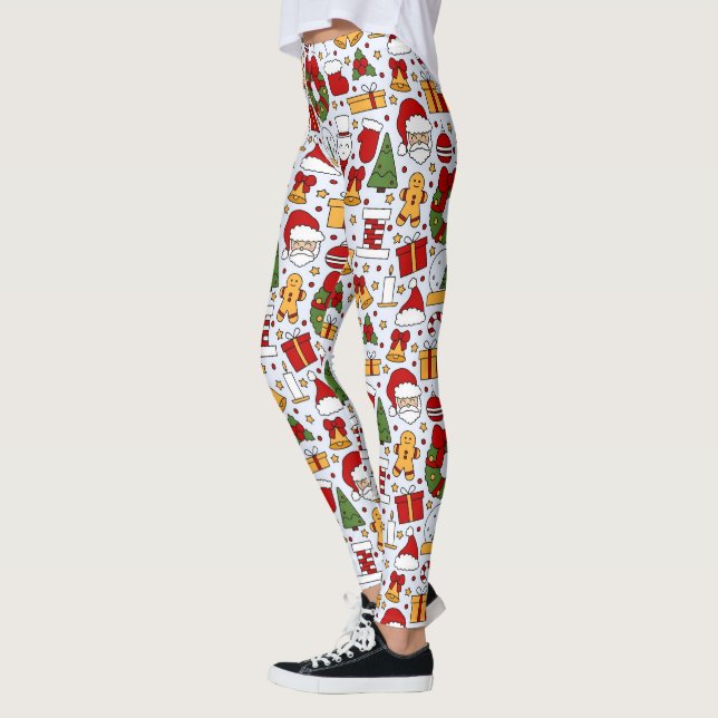 Christmas Trees Santa Bells Ginger Bread Cookies Leggings (Left)