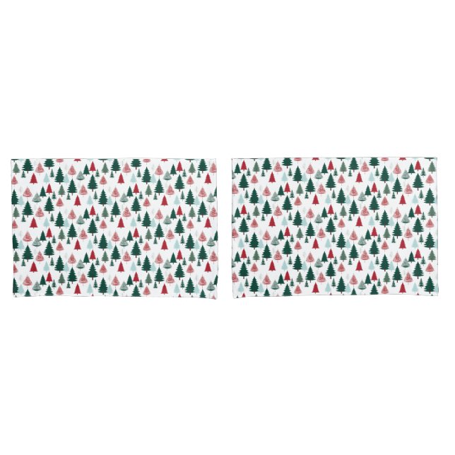Christmas Trees Scandi Pine Forest Cozy Patterned Pillow Case (Front-Set)