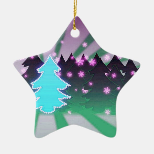 Christmas Trees Shades of Green Ceramic Ornament (Front)