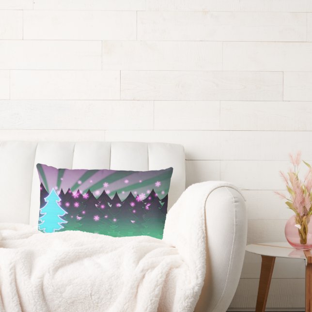 Christmas Trees Shades of Green Lumbar Pillow (Couch)