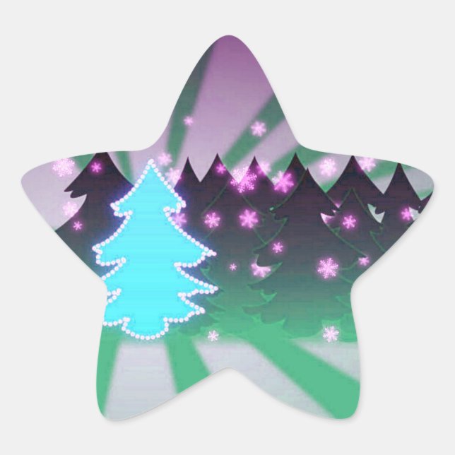 Christmas Trees Shades of Green Star Sticker (Front)