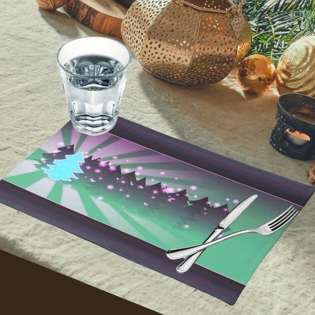 Christmas Trees Shades of Green Woven Cotton Placemat (Christmas Trees Shades of Green Woven Cotton Placemat)