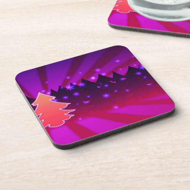 Christmas Trees Shades of Purple Beverage Coaster (Left Side)