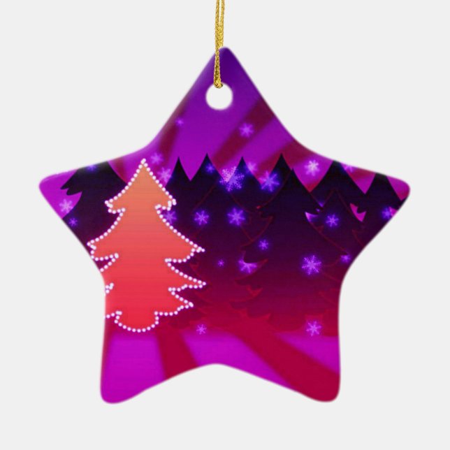 Christmas Trees Shades of Purple Ceramic Ornament (Front)