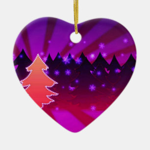 Christmas Trees Shades of Purple Ceramic Ornament