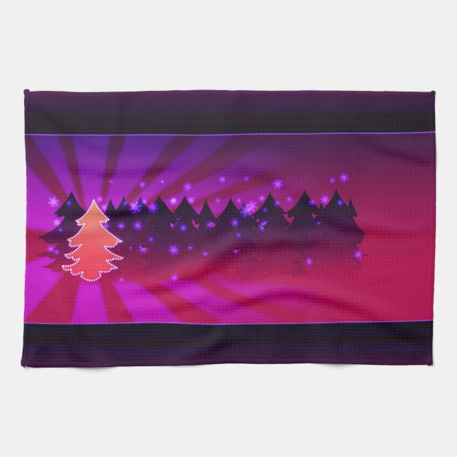 Christmas Trees Shades of Purple Kitchen Towel (Horizontal)