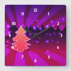 Christmas Trees Shades of Purple Square Wall Clock
