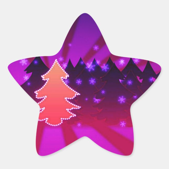 Christmas Trees Shades of Purple Star Sticker (Front)