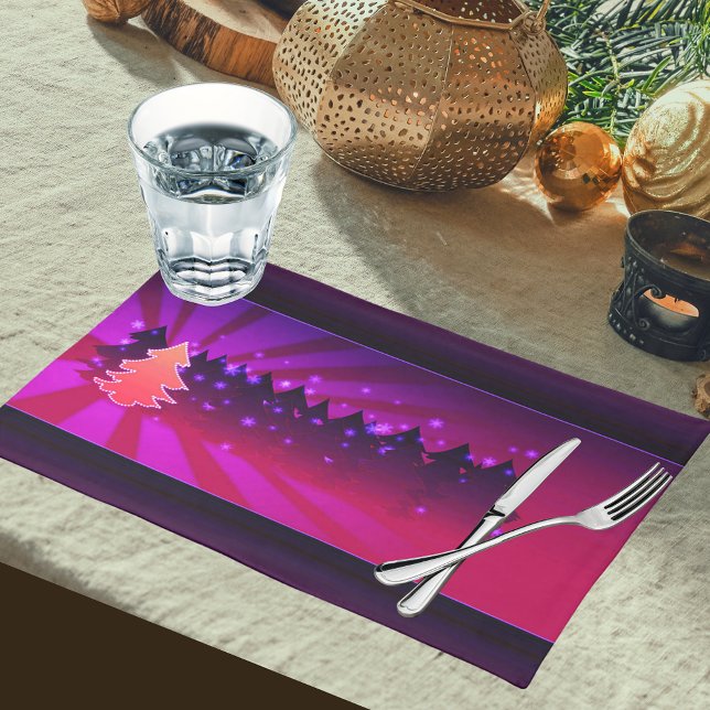 Christmas Trees Shades of Purple Woven Cotton Placemat (Christmas Trees Shades of Purple Woven Cotton Placemat)