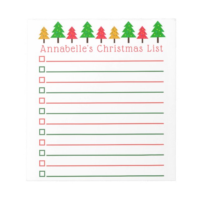 Christmas Trees Shopping List Personalize Notepad (Front)