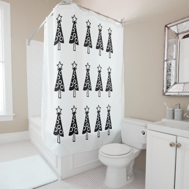 Christmas Trees Shower Curtain Black & White  (In Situ)