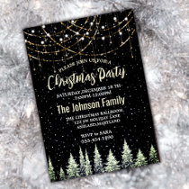 Christmas trees silver glitter dripping lights  invitation