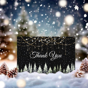 Christmas trees silver glitter dripping lights thank you card