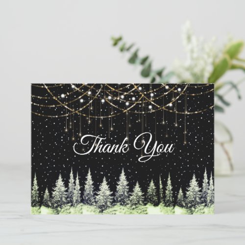 Christmas trees silver glitter dripping lights  thank you card