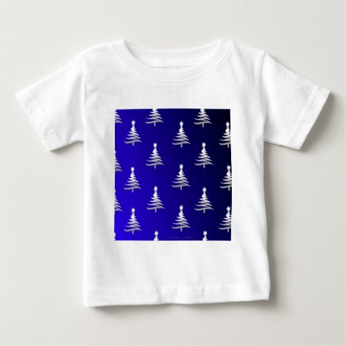 Christmas Trees Silver on Cobalt Blue Baby T_Shirt