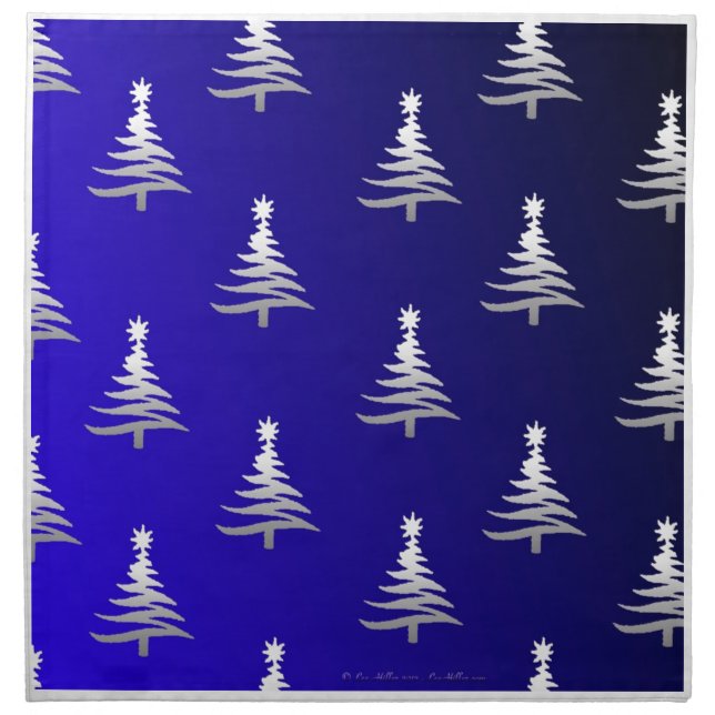 Christmas Trees Silver on Cobalt Blue Cloth Napkin (Front)