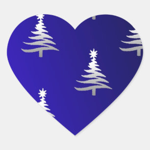 Christmas Trees Silver on Cobalt Blue Heart Sticker
