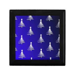 Christmas Trees Silver on Cobalt Blue Jewelry Box