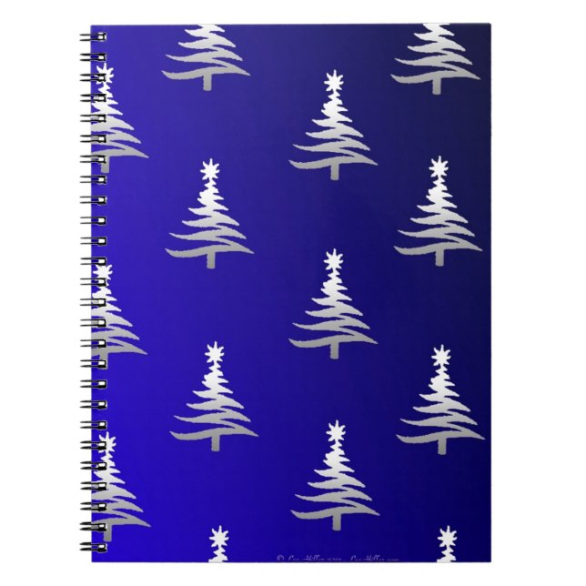 Christmas Trees Silver on Cobalt Blue Notebook (Front)
