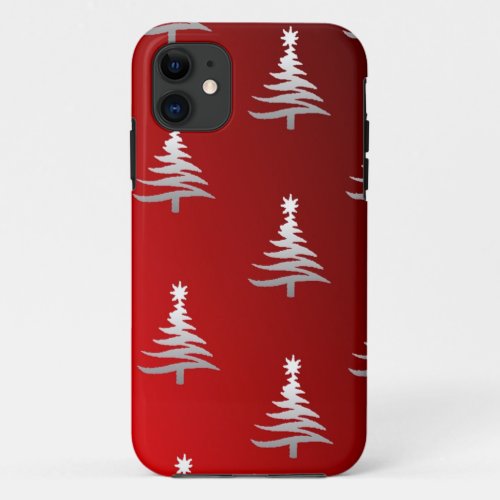 Christmas Trees Silver on Red iPhone 11 Case