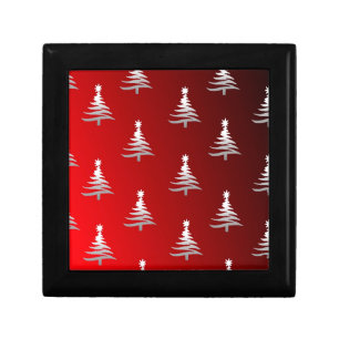 Christmas Trees Silver on Red Gift Box