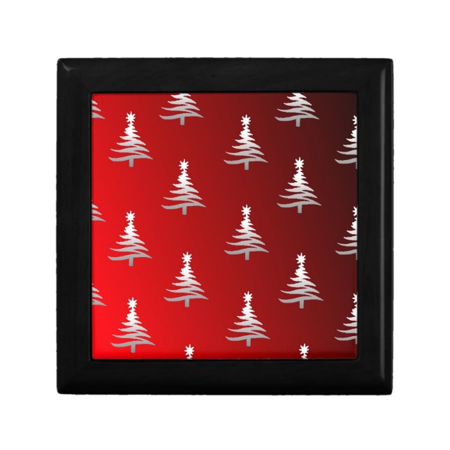 Christmas Trees Silver on Red Gift Box (Front)