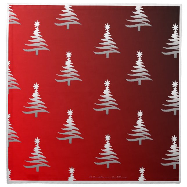 Christmas Trees Silver on Red Napkin (Front)
