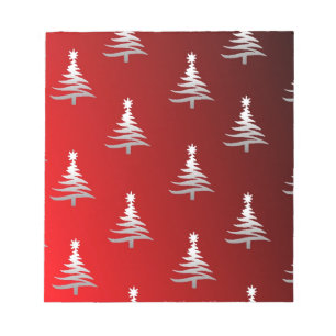 Christmas Trees Silver on Red Notepad