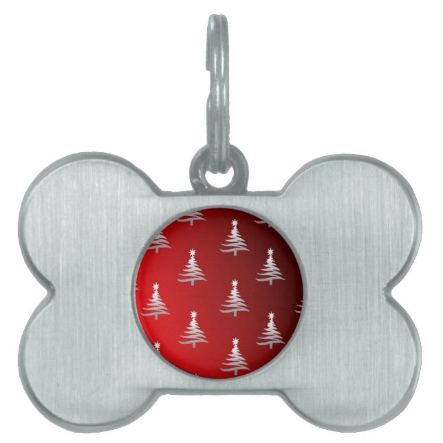 Christmas Trees Silver on Red Pet Tag (Front)