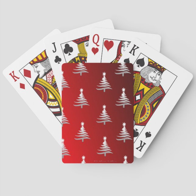 Christmas Trees Silver on Red Poker Cards (Back)