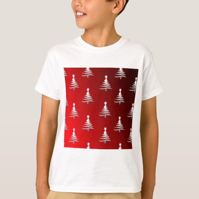 Christmas Trees Silver on Red T-Shirt (Front)