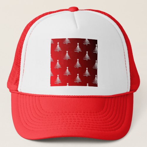 Christmas Trees Silver on Red Trucker Hat
