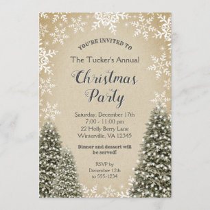 Christmas Trees Snowflakes Burlap Christmas Party Invitation
