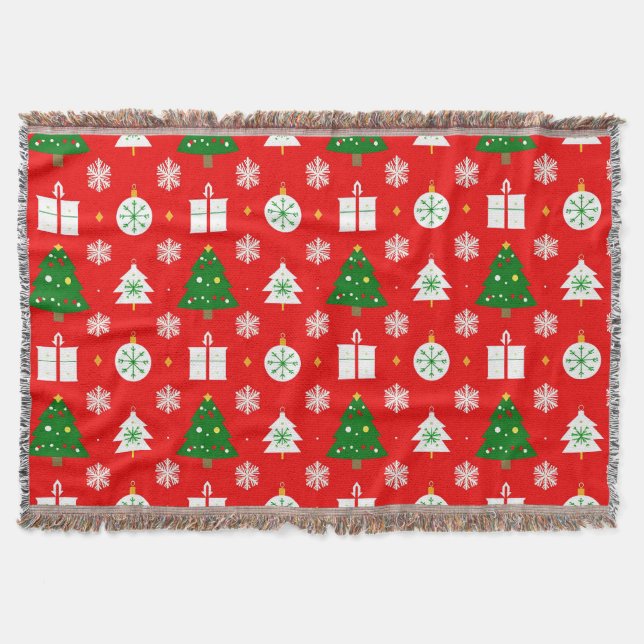 ❄️ Christmas Trees & Snowflakes 🎄 Festive Winter  Throw Blanket (Front)