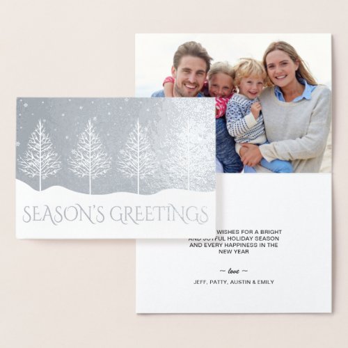Christmas Trees Snowflakes Holiday Photo Greetings Foil Card