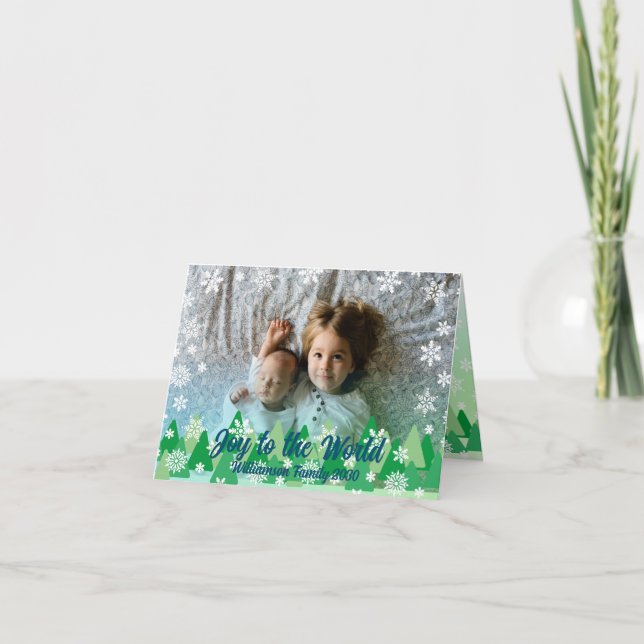 Christmas Trees Snowflakes Joy to the World  Holiday Card (Front)