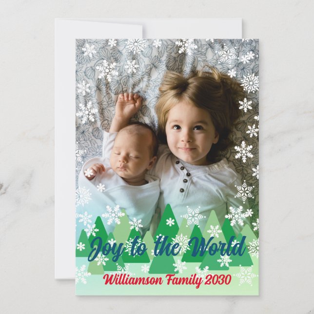 Christmas Trees Snowflakes Joy to the World  Holiday Card (Front)