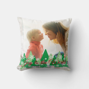 Christmas Trees Snowflakes Joy to the World Photo Throw Pillow