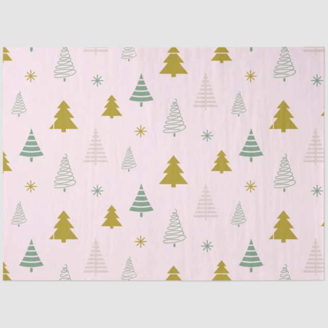 Christmas Trees Snowflakes Pink Christmas Tissue Paper (Front)