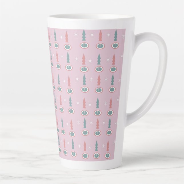 Christmas Trees Snowflakes Pink Green   Latte Mug (Right)
