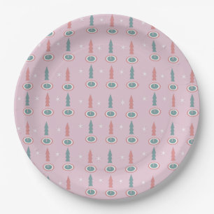 Christmas Trees Snowflakes Pink Green Paper Plates