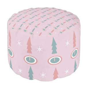 Christmas Trees Snowflakes Pink Green Pouf