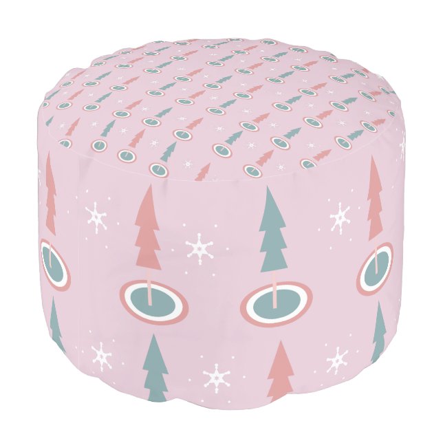 Christmas Trees Snowflakes Pink Green    Pouf (Angled Back)