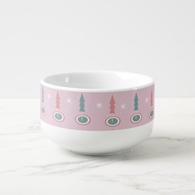 Christmas Trees Snowflakes Pink Green    Soup Mug (Front)