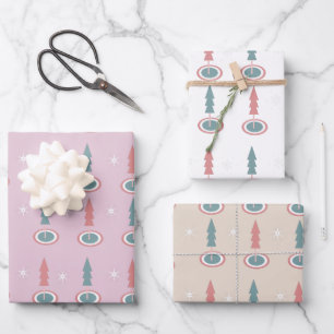 Christmas Trees Snowflakes Pink Green Wrapping Pap Paper Sheets