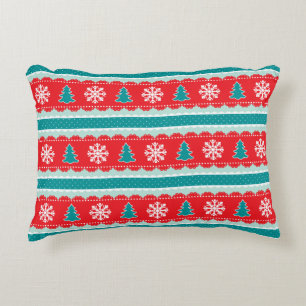Christmas Trees, Snowflakes, Polka Dots Pattern Accent Pillow