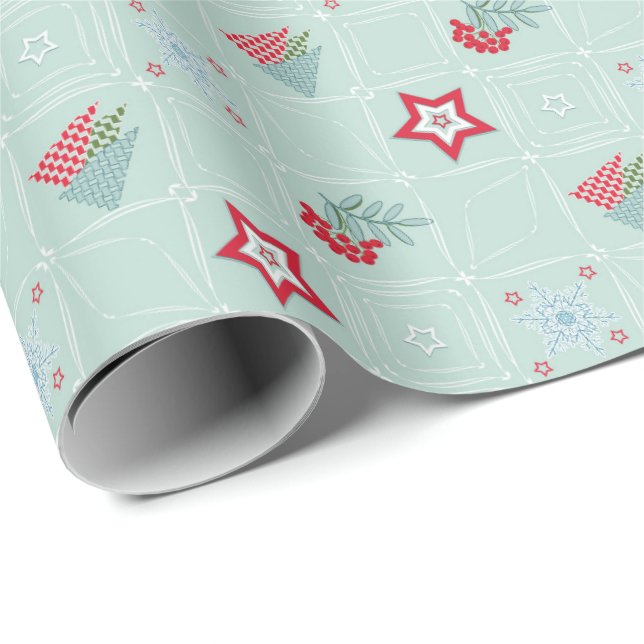 Christmas, trees, snowflakes, stars, colorful wrapping paper (Roll Corner)