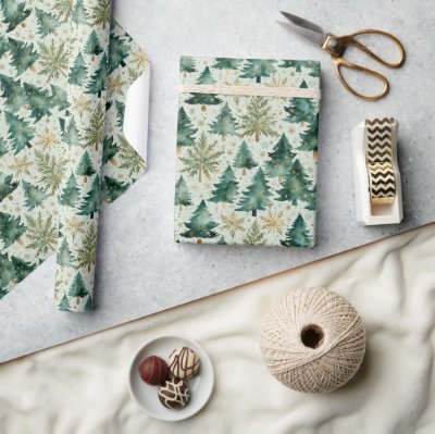 Christmas Trees &amp; Snowflakes Wrapping Paper